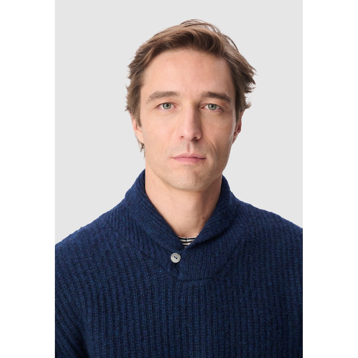 Pull col châle tricot bleu marine, IKKS