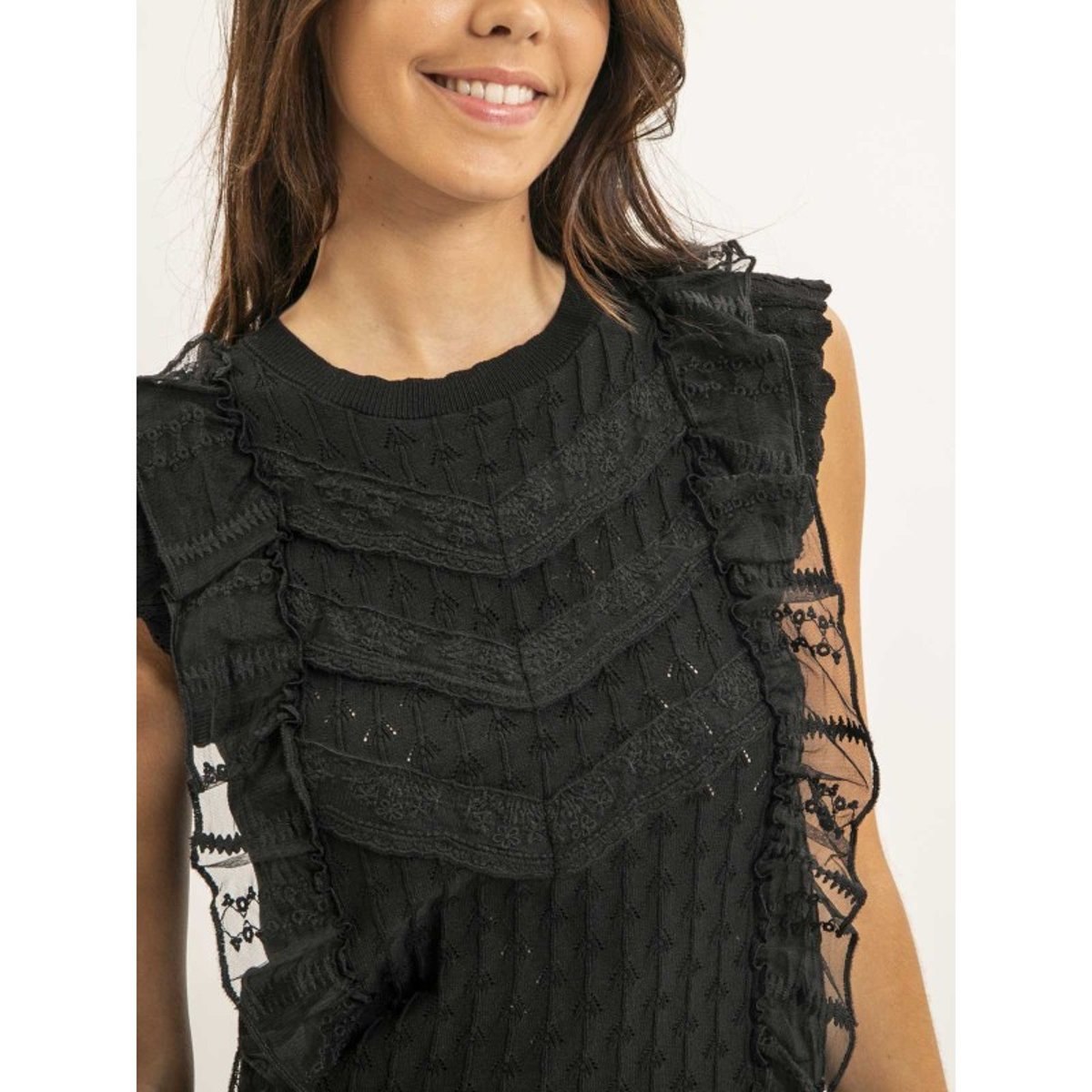 Top Sans Manches Dentelle Fevia noir, DONA LISA