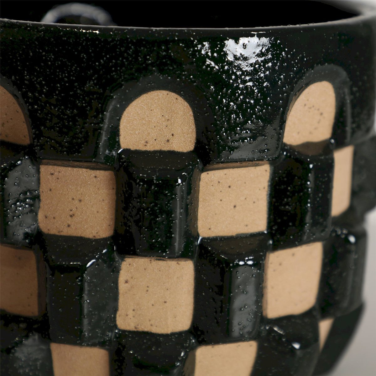 Cache-pot en céramique brillante collection ziggy vert brillant et beige naturel, RECOLLECTION