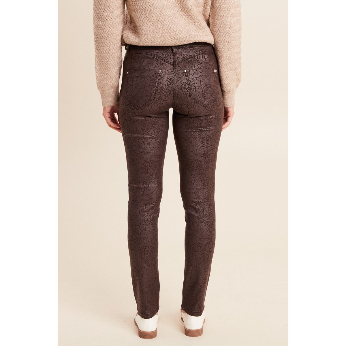 Pantalon coupe ajustée enduit marron, BREAL