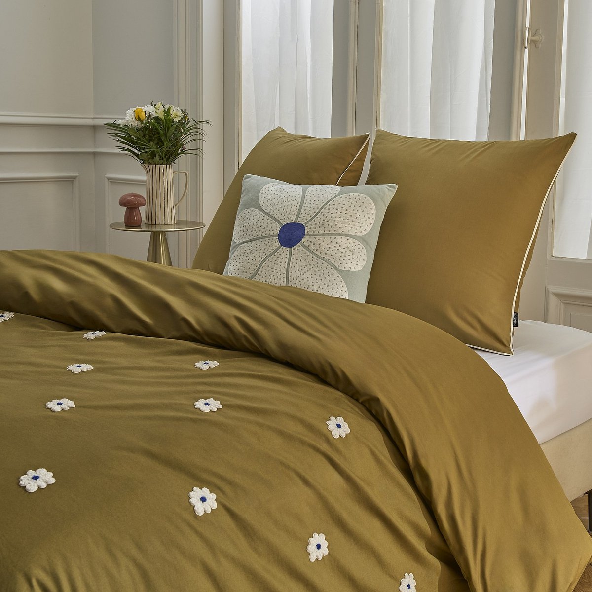 Parure de lit percale DAHLIA kaki, bronze, HABITAT