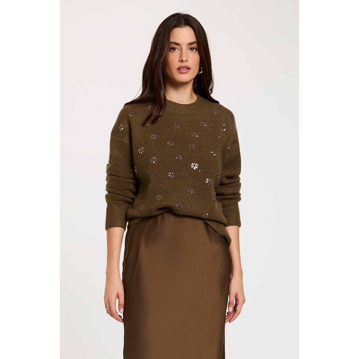 Pull épais col rond vert kaki, MORGAN