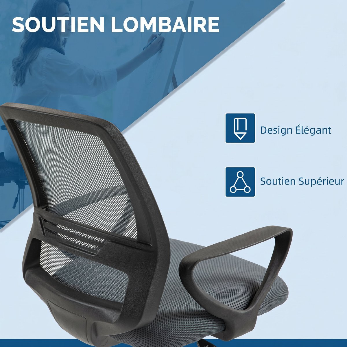 Chaise de bureau pour poste de travail debout gris, HOMCOM