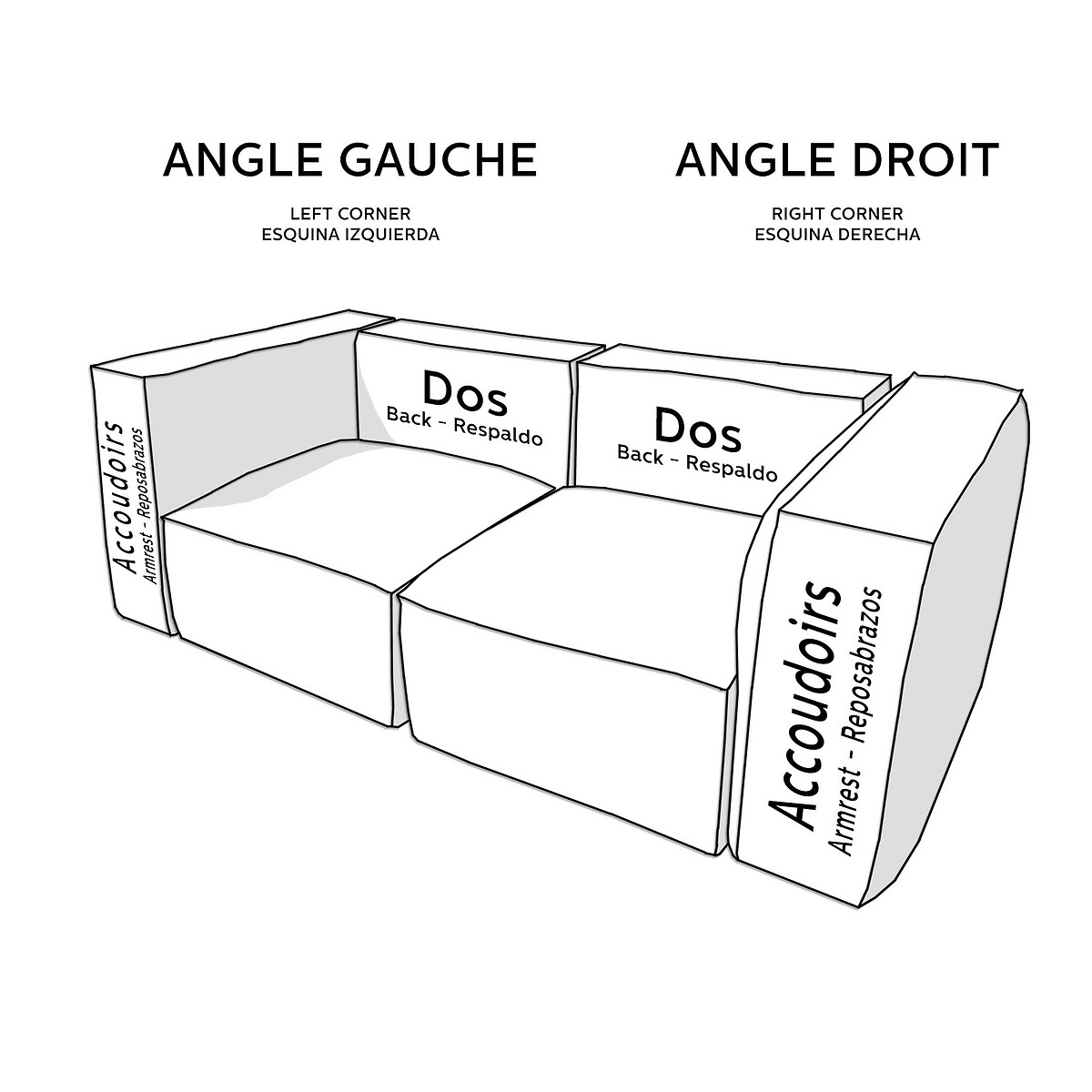 Elément d'angle pour canapé modulable, en velours côtelé fines côtes, SEVEN bleu, LA REDOUTE INTERIEURS