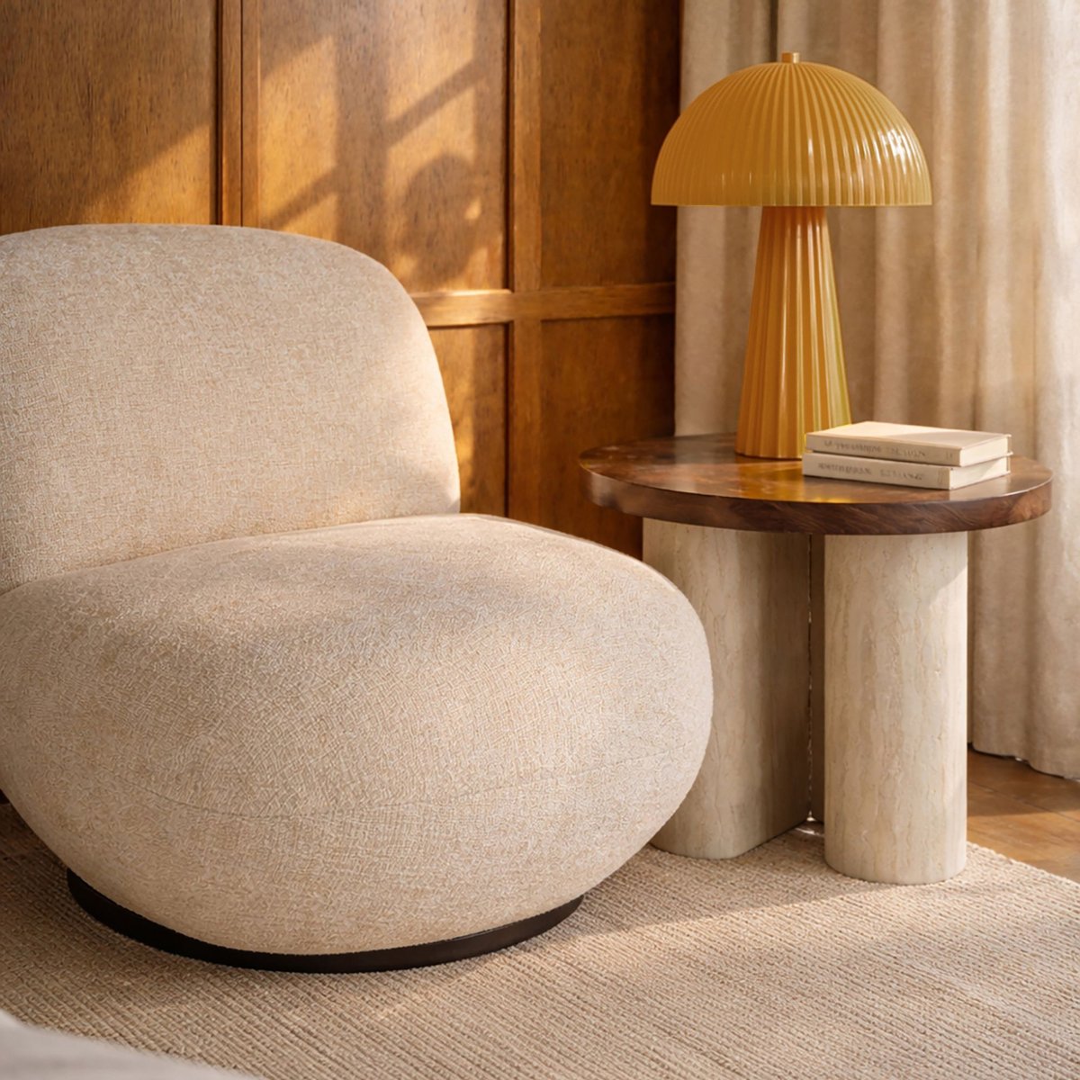 Lampe à poser en métal strié H36 cm, THALIA safran, NOW'S HOME