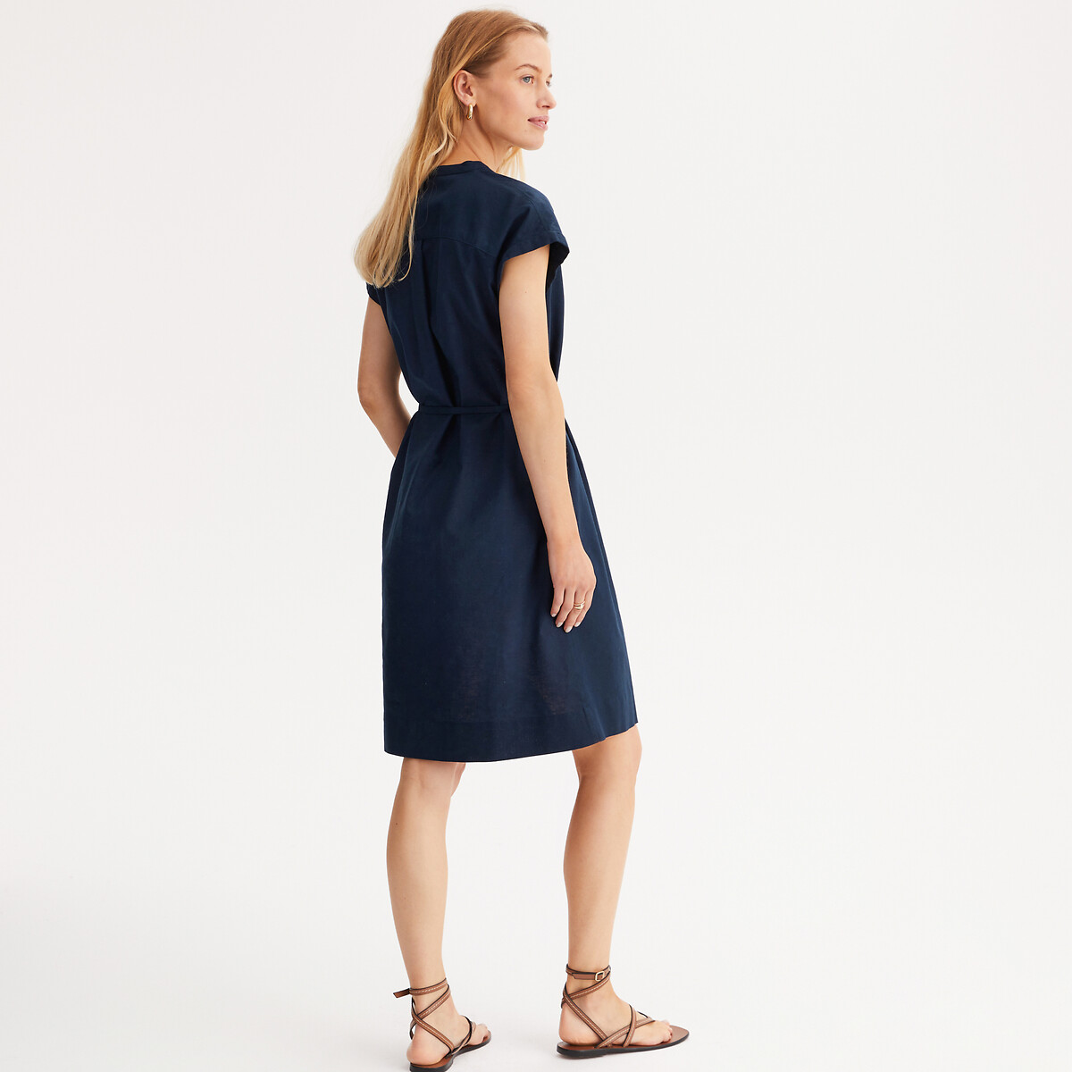 Mid-Length Shift Dress with Short Sleeves navy blue, ANNE WEYBURN