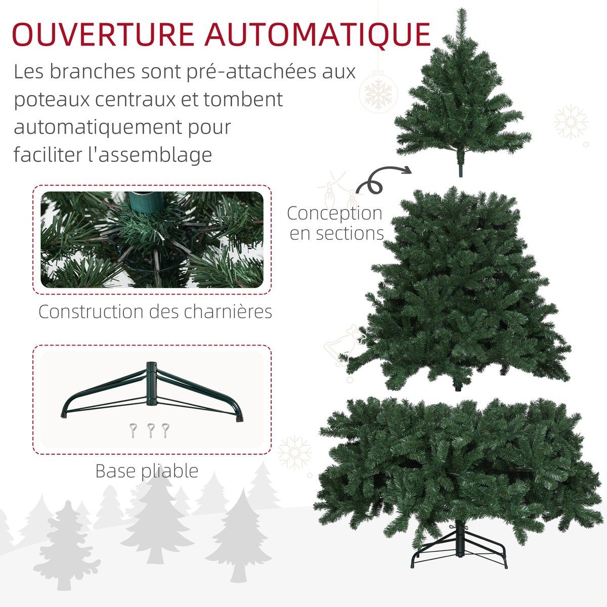 Sapin de Noël Plastique Vert vert, HOMCOM
