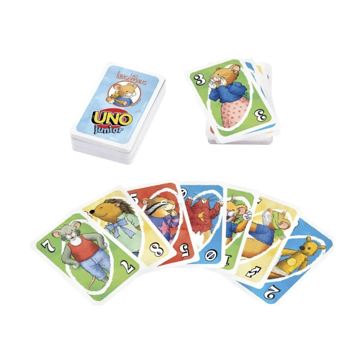 Jeu de cartes UNO Junior << Leo Lausemaus >> multicolore, MATTEL