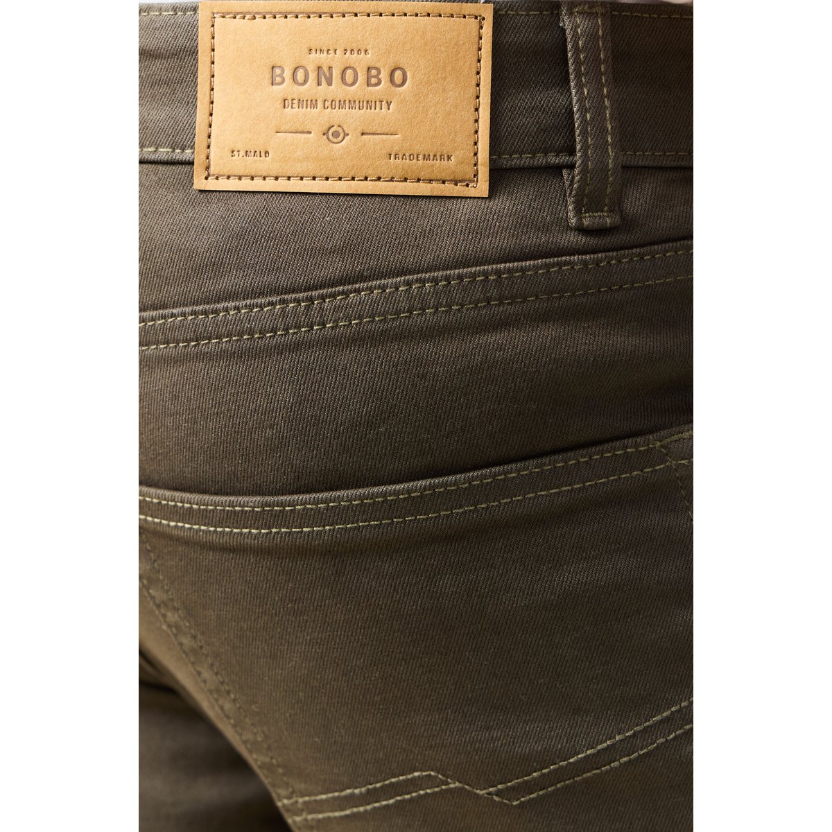 Jeans slim 5 poches vert kaki, BONOBO