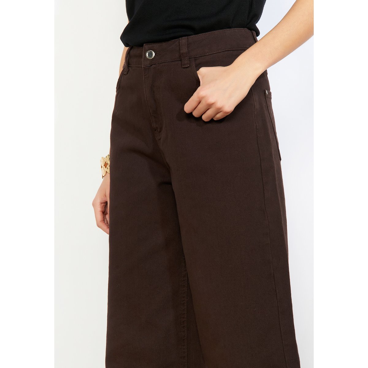 Pantalon ample taille mi-haute brun fonce chocolate, LOLALIZA