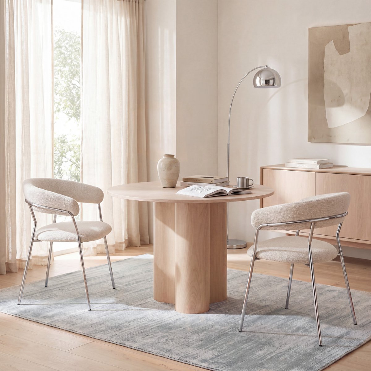 Lot de 2 fauteuils de table en tissu pieds chrome- CELESTY beige, DRAWER
