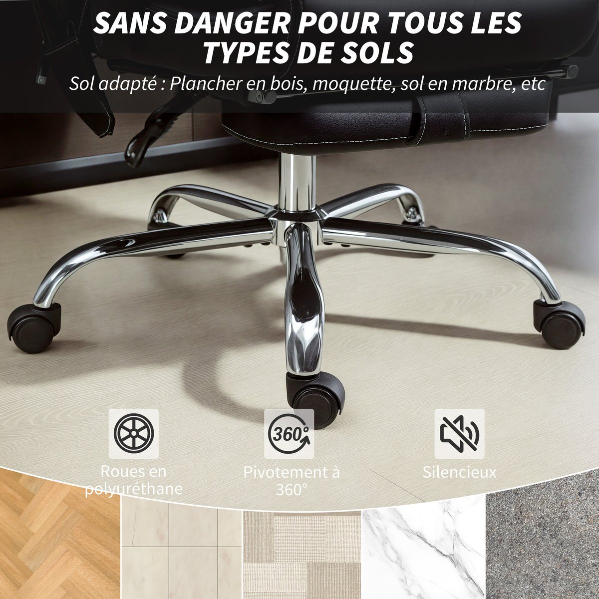 Fauteuil de bureau avec fonction massage noir, HOMCOM