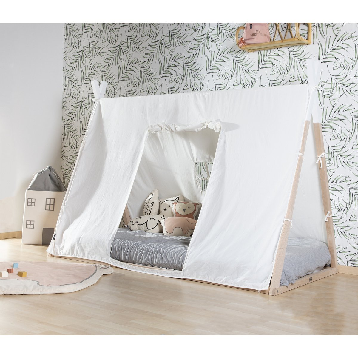 Lit tipi junior bois 90x200 cm bois blanc naturel naturel/blanc, CHILDHOME