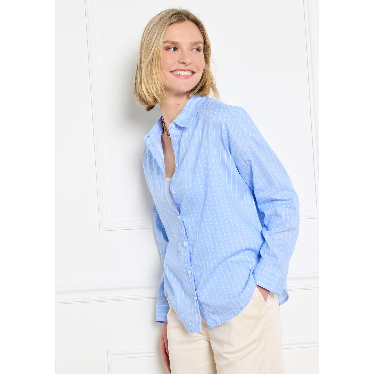 Chemise rayée décontractée blanc casse, LOLALIZA