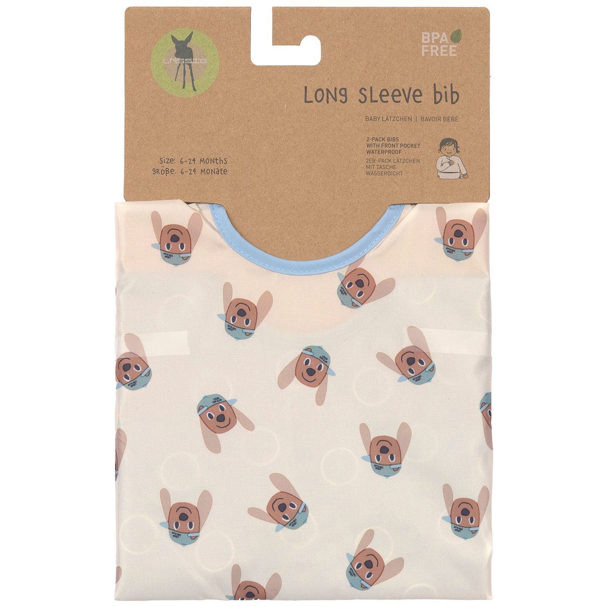 Lot de 2 bavoirs avec poche vert, bleu, marron, LASSIG