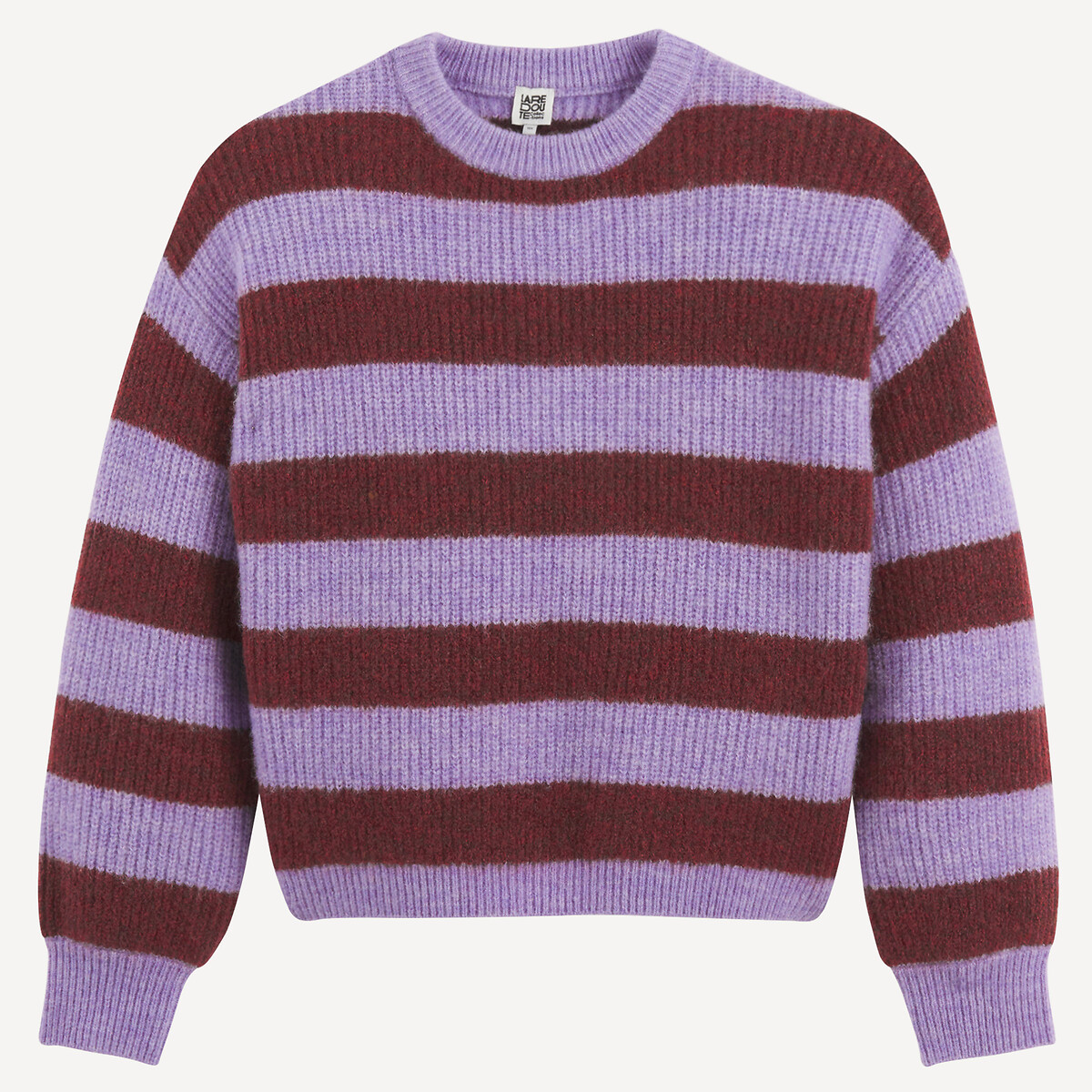 Striped Chunky Knit Jumper with Crew Neck purple / burgundy, LA REDOUTE COLLECTIONS