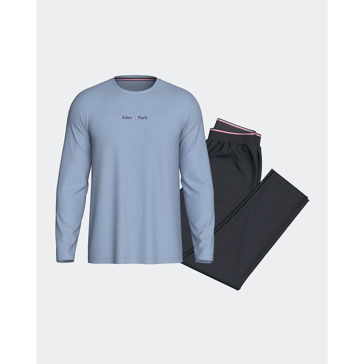 Pigiama lungo, pantaloni a tinta unita blu + marine, EDEN PARK