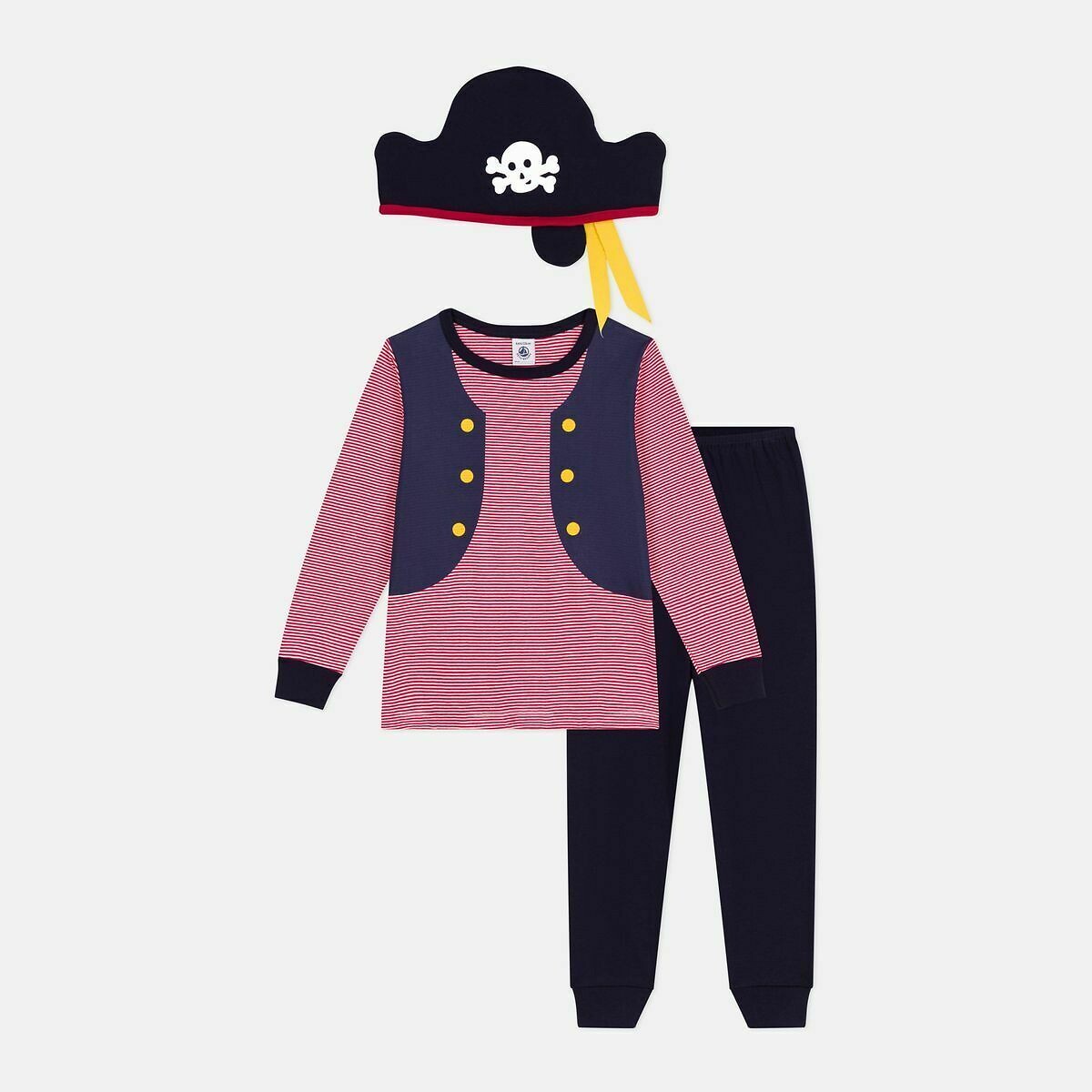Pyjama déguisement pirate enfant en coton bleu marine + rouge, PETIT BATEAU