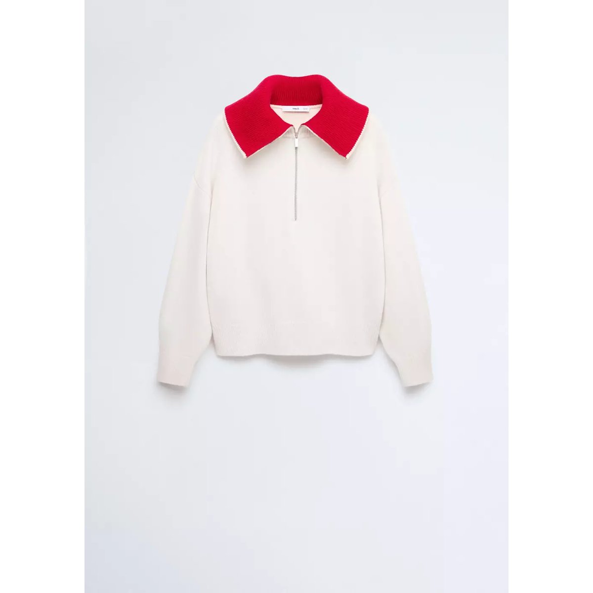 Pull en laine avec col contrastant blanc cassé, MANGO