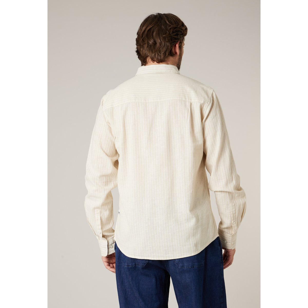 Chemise manches longues homme en lin à légères rayures MYERS light beige, DEELUXE