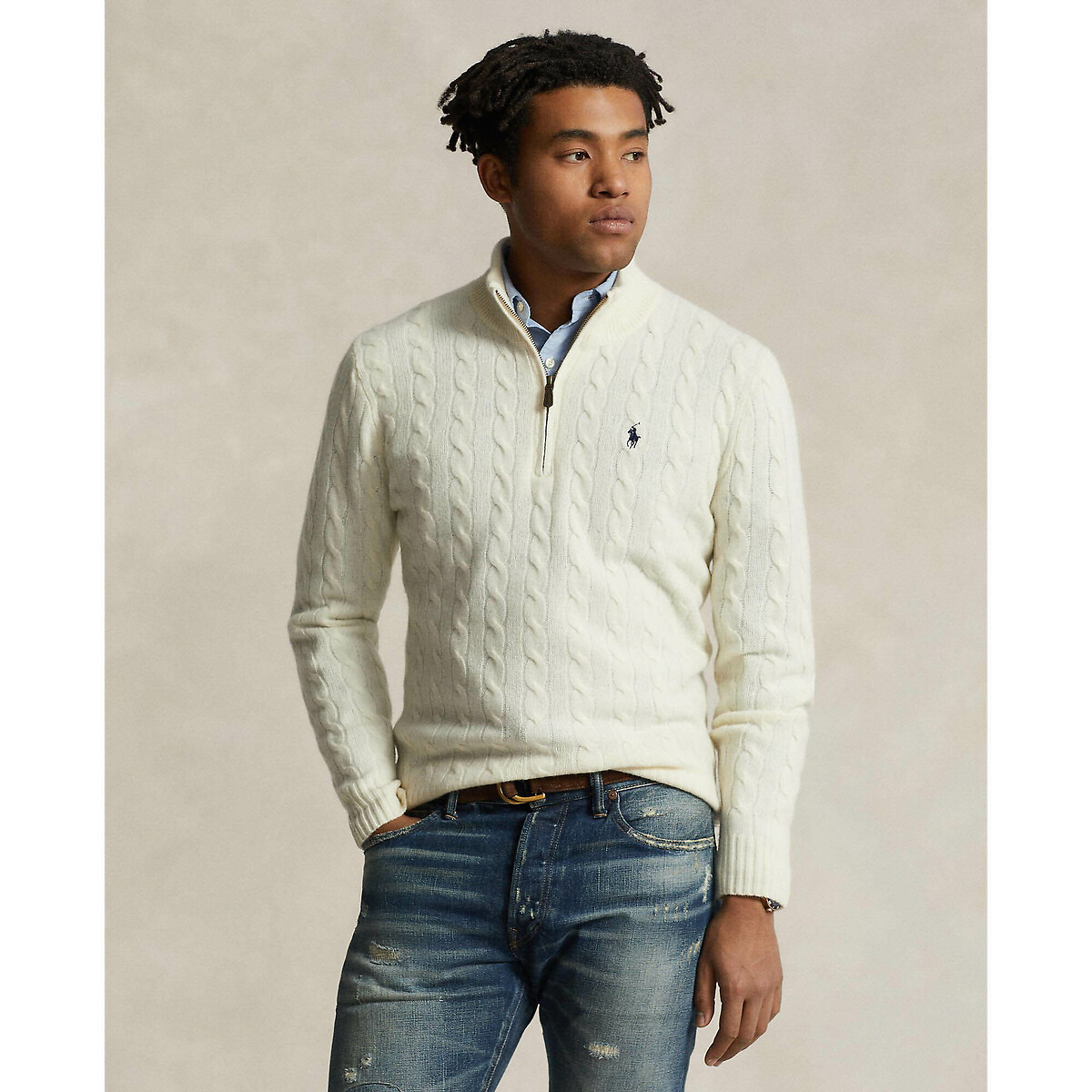 Cable Knit Jumper in Wool and Cashmere ecru , POLO RALPH LAUREN