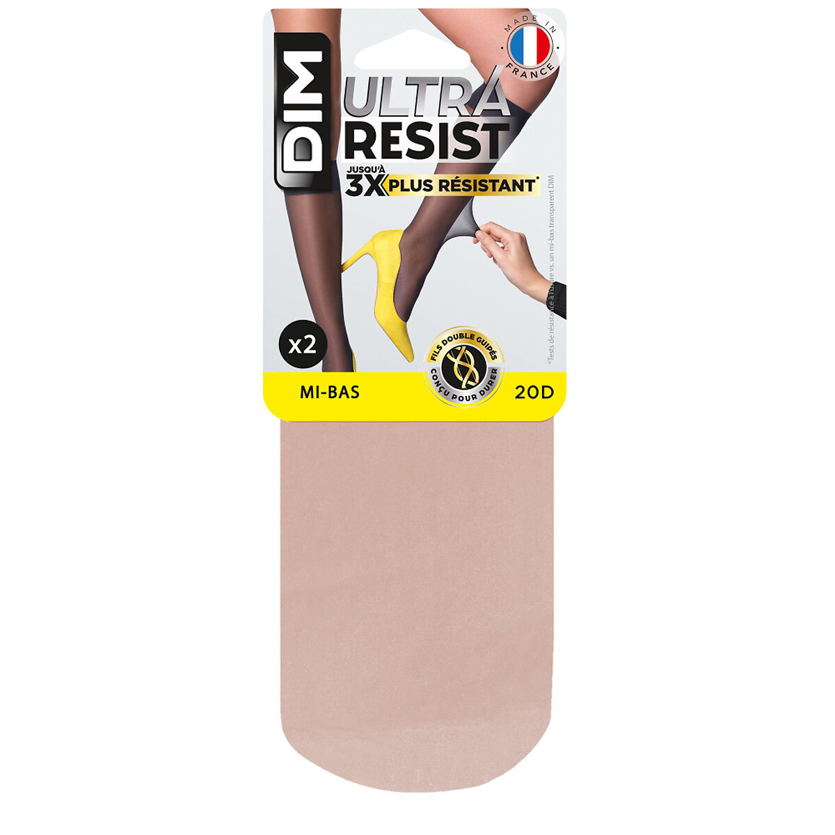 Set van 2 paar Ultra resist kniekousen Ultra resist 20D glanzend beige, DIM