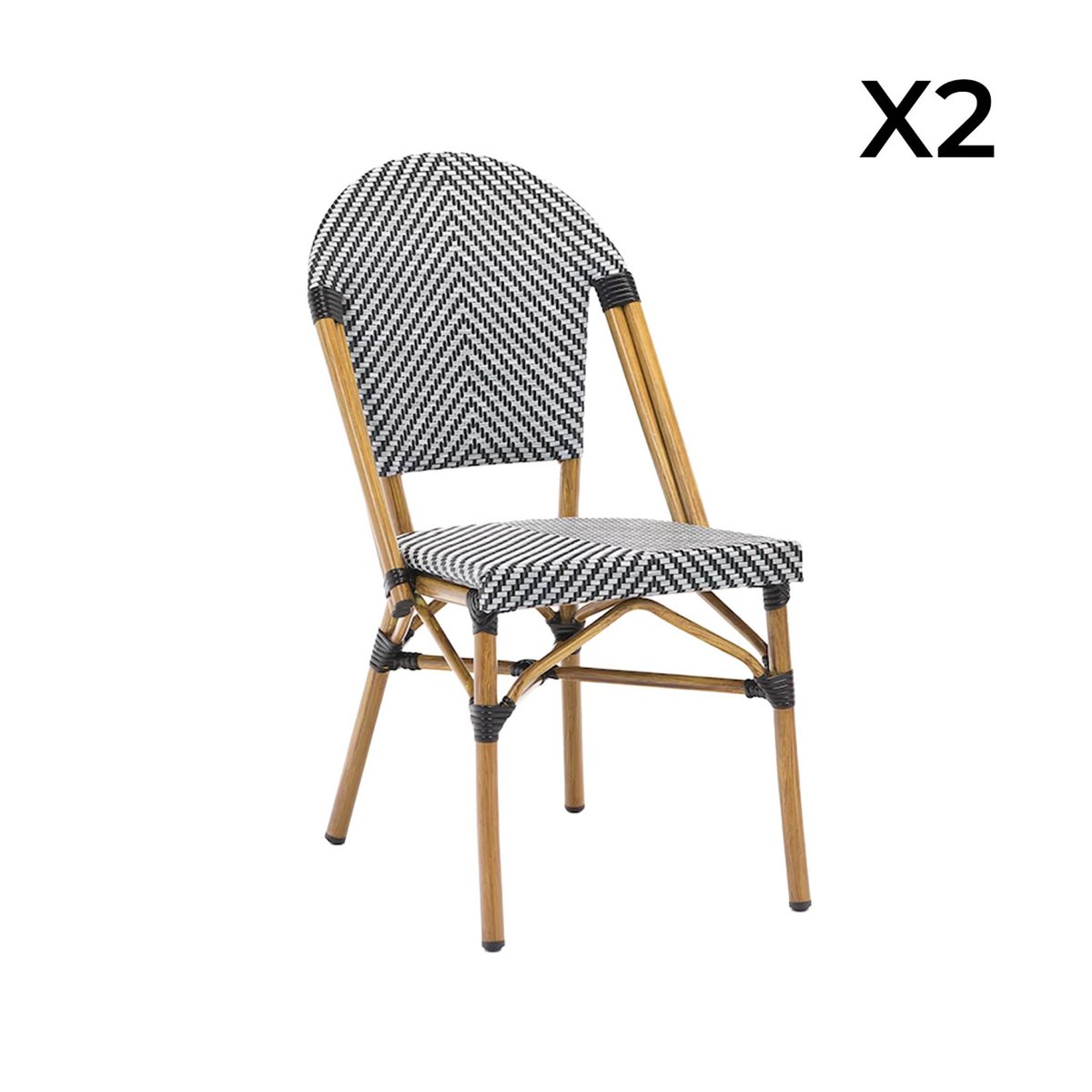 Chaise de terrasse bistrot en textile et aluminium motif chevrons noir et blanc (lot de 2) RIVOLI noir, SWEEEK