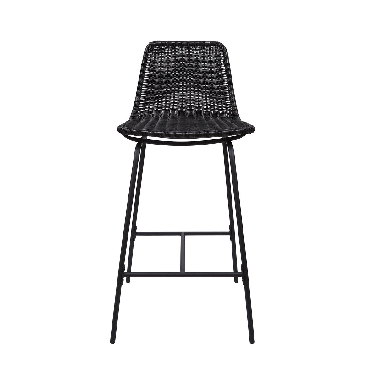 Lot de tabourets de bar et d'ilot en métal avec assise en rotin 65cm KUTA|Lot de 8 | Lot de 8 noir, MOB IN