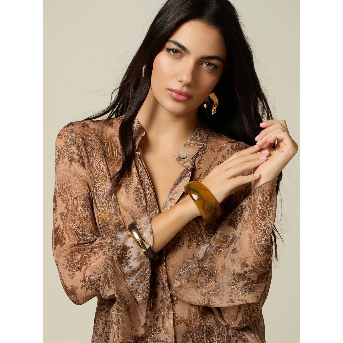 Chemise fantaisie marron, OLTRE