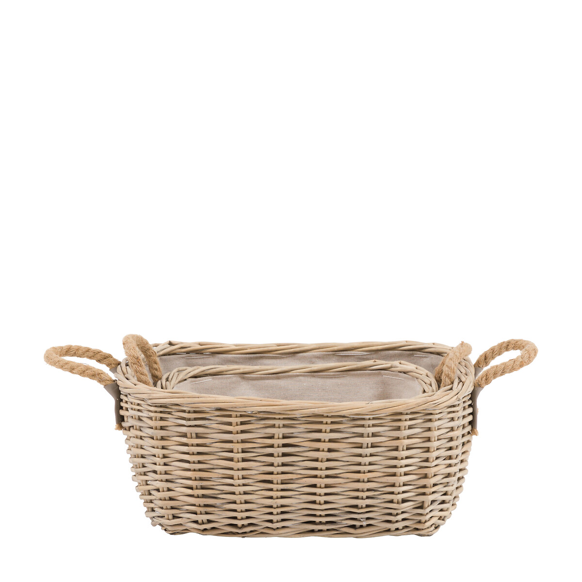 Set of 2 Eden Oval Baskets with Handle in Natural brown , ÉDITÉ