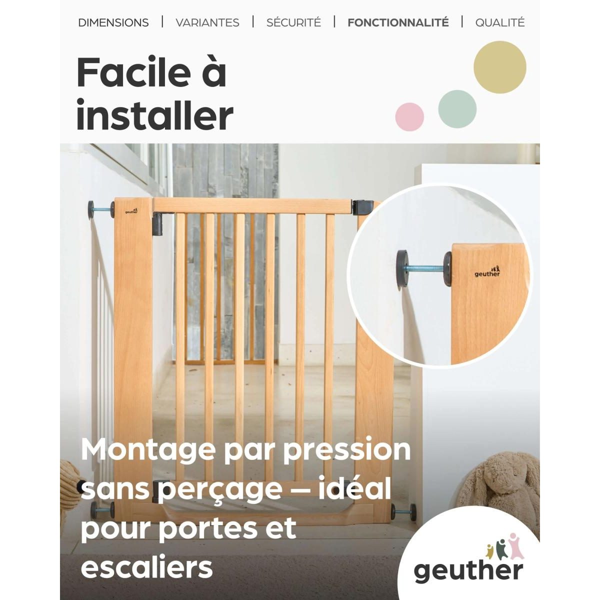 Barrière de sécurité Easylock FlatStep bois 87-95 cm - seuil plat, sans perçage multicolore, GEUTHER