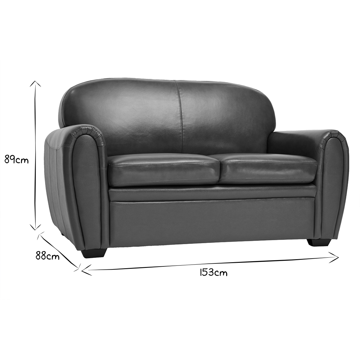 Canapé cuir vintage 2 places marron et bois noir CLUB marron, MILIBOO