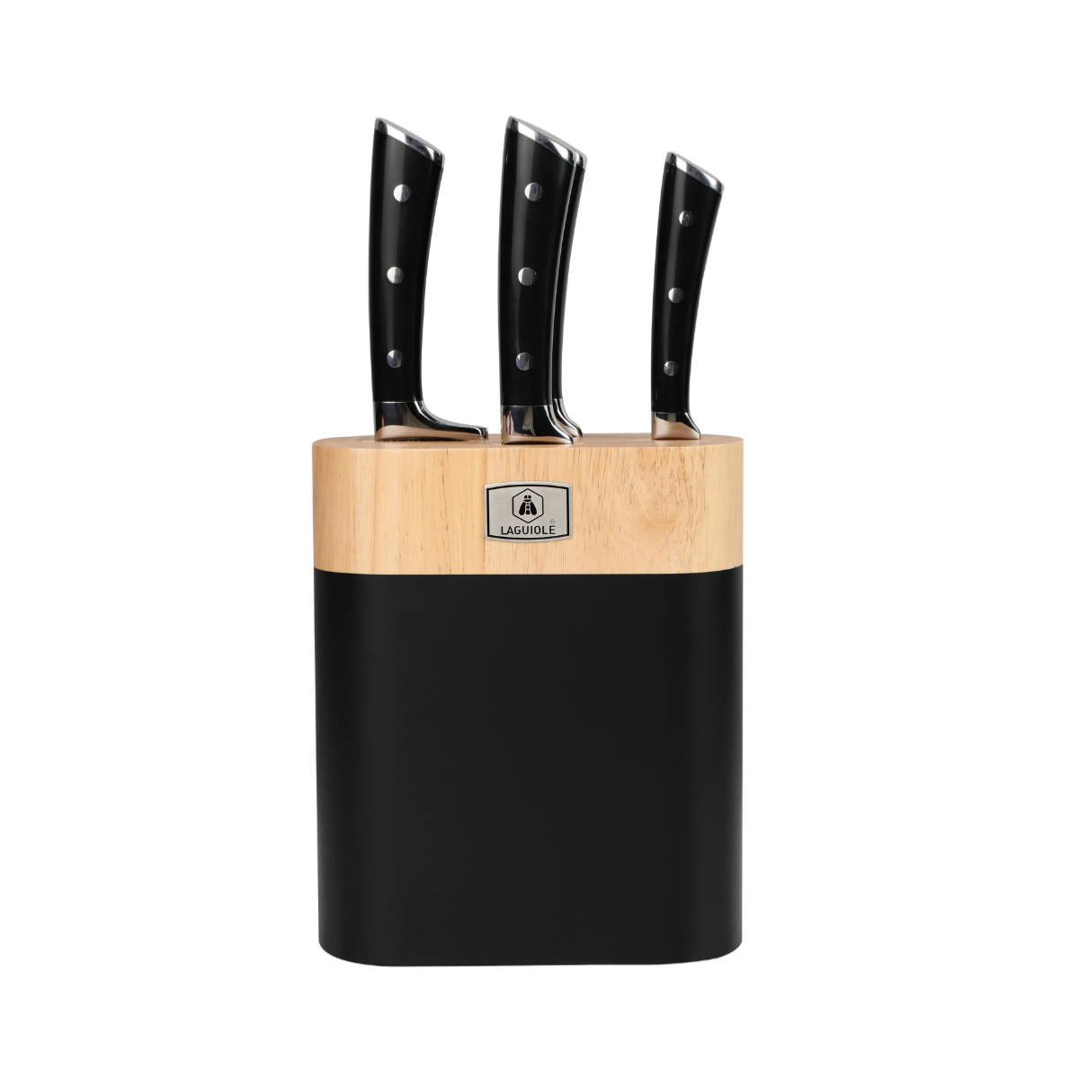 Bloc de 4 couteaux en acier noir - "Lustrobois" couleur unique, LAGUIOLE CUISSON