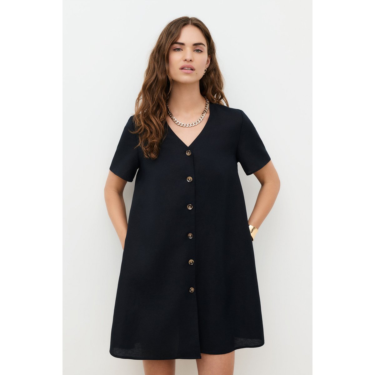 Robe fluide col v ROBE RIMA noir, CAROLL