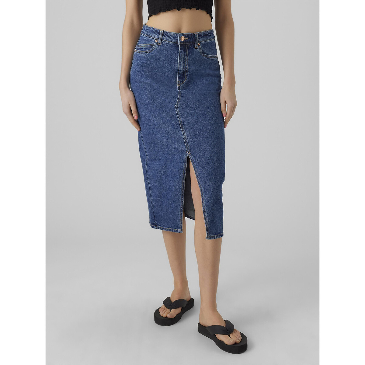 Jupe longue en jean medium blue, VERO MODA