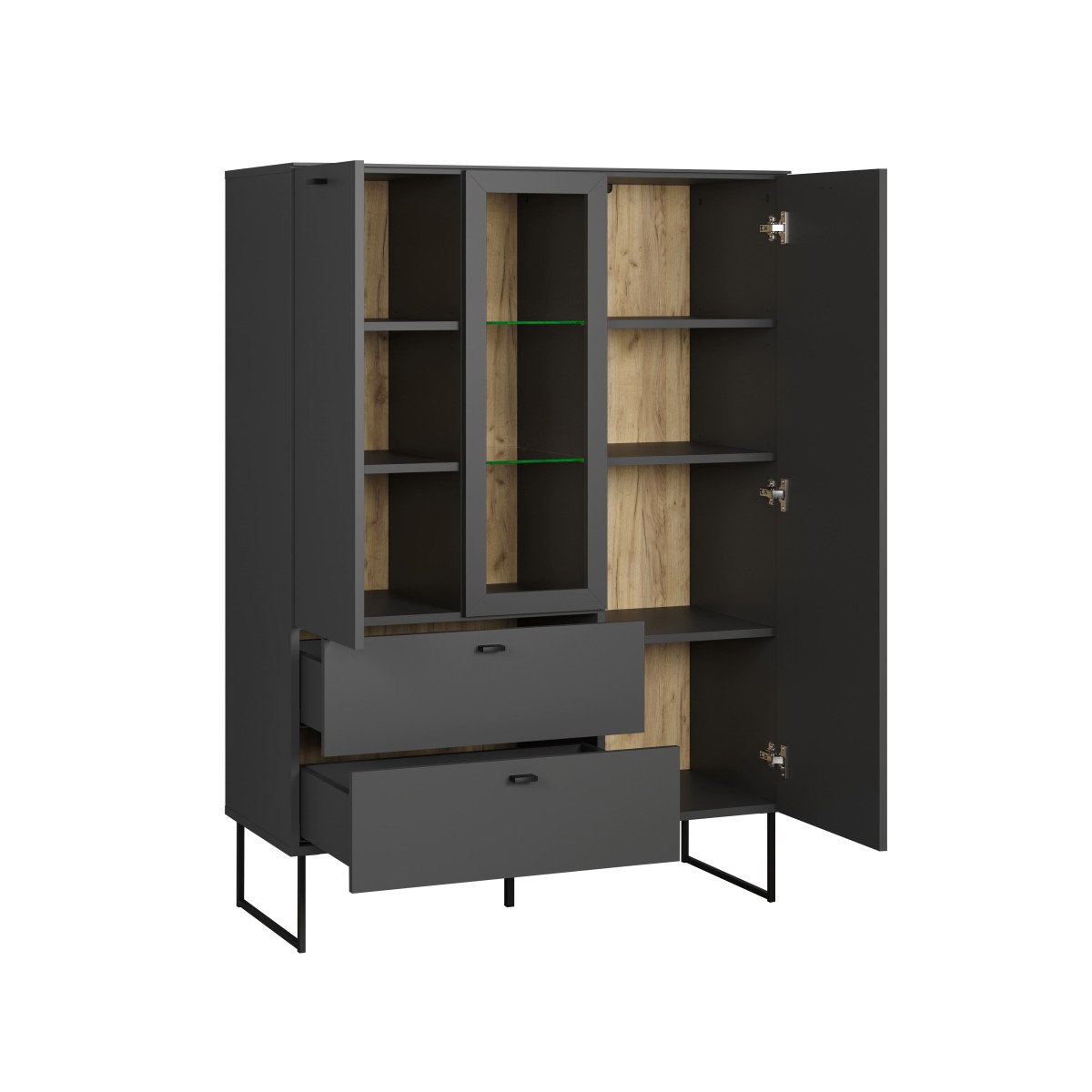 Buffet haut 2 portes, 2 tiroirs - VELA gris anthracite, CALICOSY