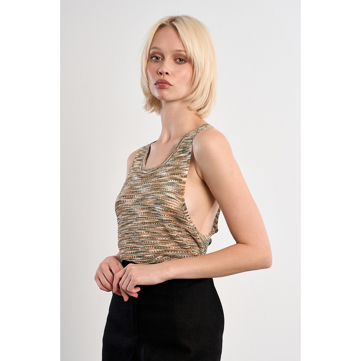 Débardeur en maille rayé khaki, LILI SIDONIO