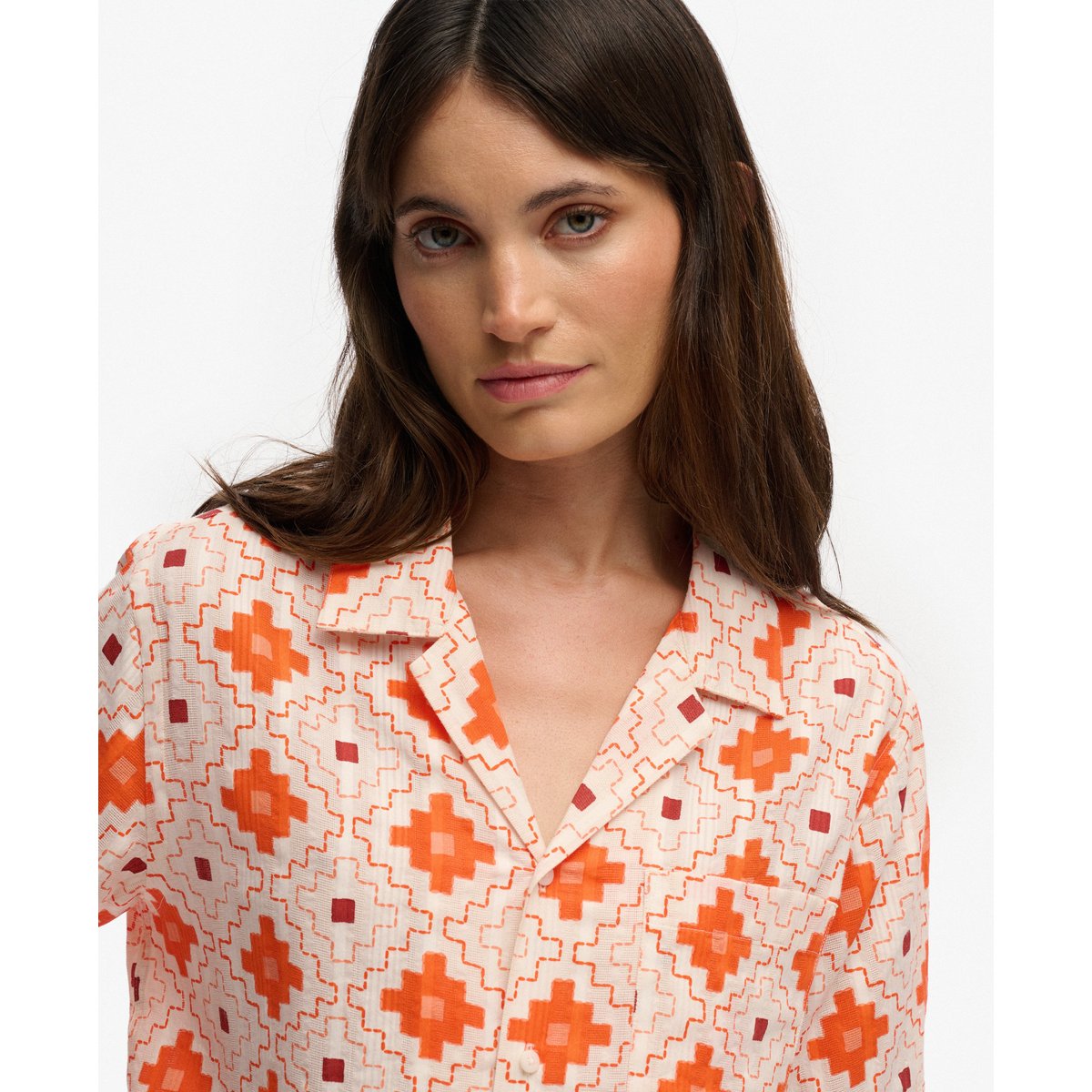 Chemise à manches courtes imprimée Beach orange sashiko tile, SUPERDRY