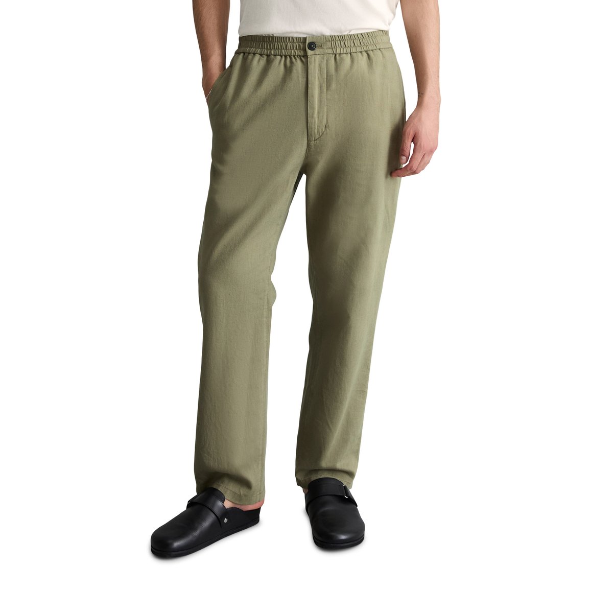 Pantalon modèle Malte relaxed en coton bio et en lin vert, MARC O’POLO DENIM