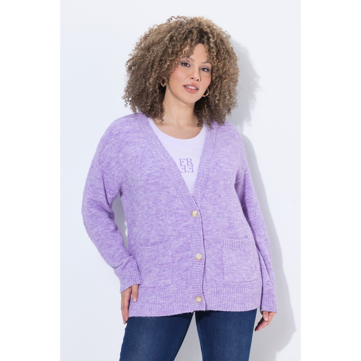 Cardigan en laine mélangée violet, ULLA POPKEN