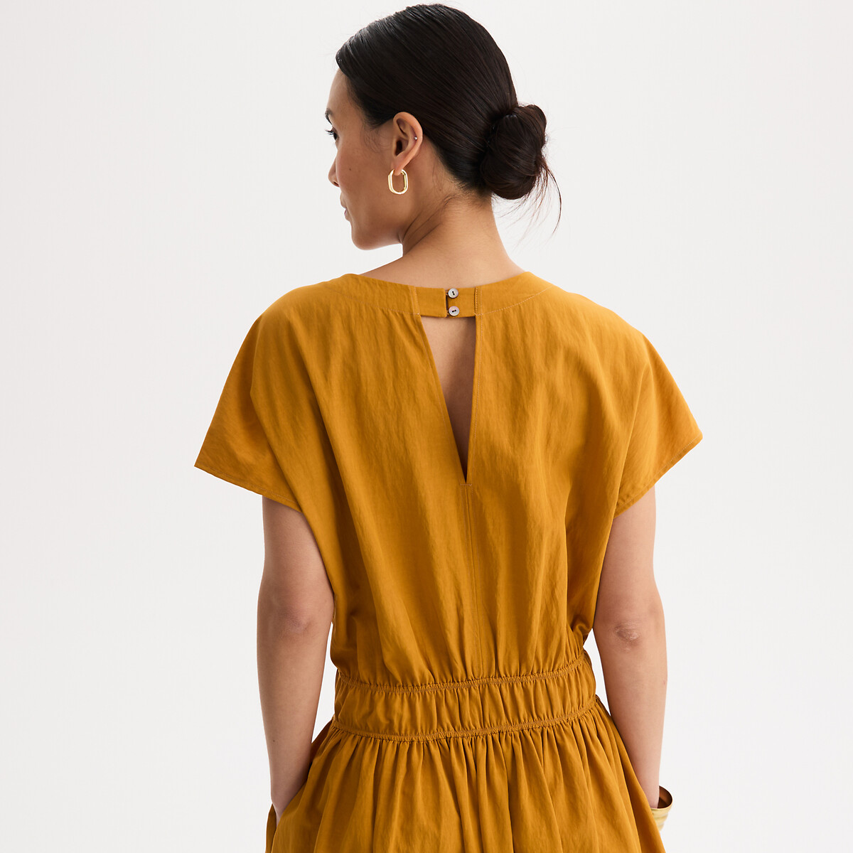 Robe col V manches courtes longueur midi  ocre, ANNE WEYBURN