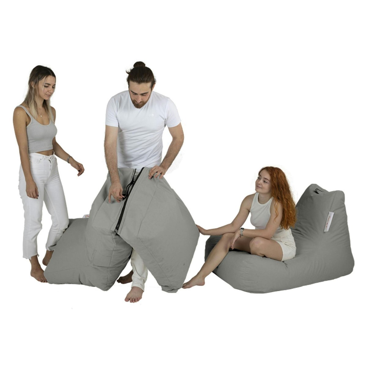 Pouf transat de jardin imperméable pliant ARTA gris, PIER IMPORT