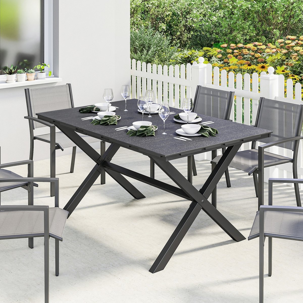 Table de jardin rectangulaire 4-6 personnes noir, OUTSUNNY