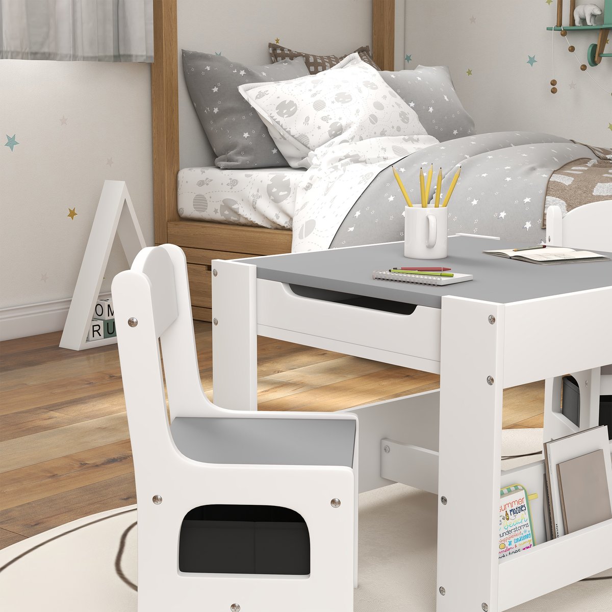 Ensemble table et chaises pour enfants MDF gris, HOMCOM