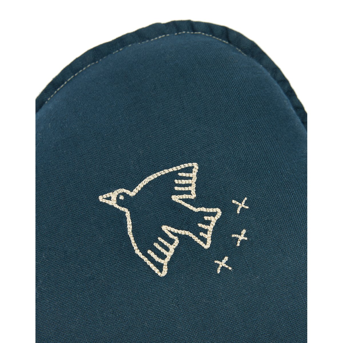 Coussin nuage en Lin français lavé - Broderie Oiseau - L1N0 deep blue, NOBODINOZ