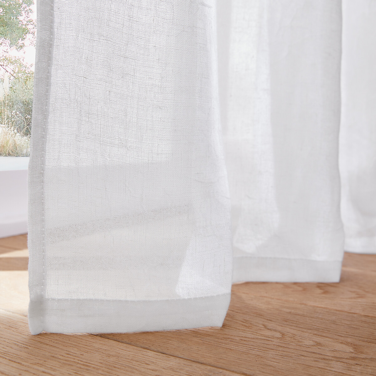 Voilage polyester et lin, à galon fronceur et wave, ARON blanc, LA REDOUTE INTERIEURS