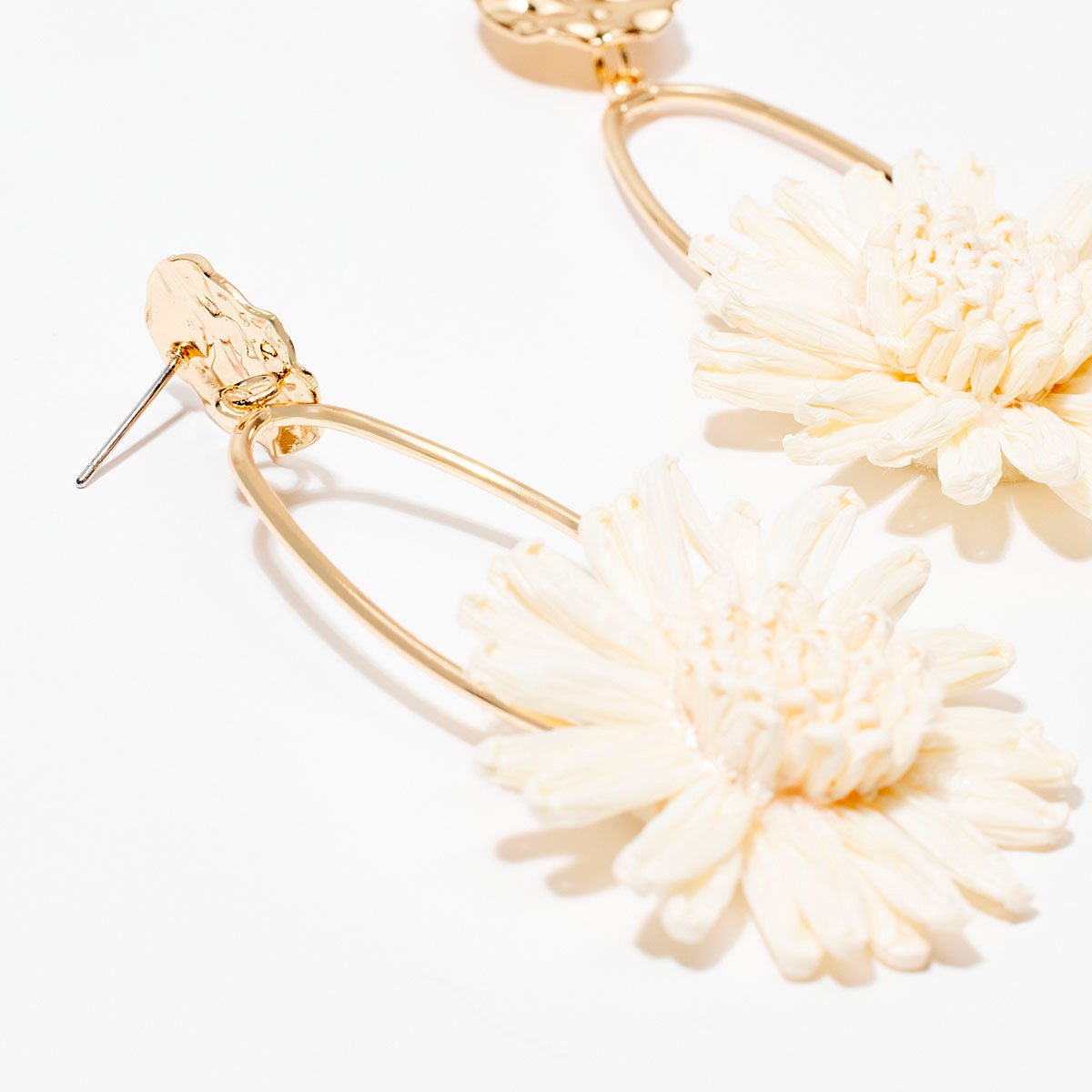 Boucles d'oreilles fleur en raphia ivoire ivoire, BALABOOSTE