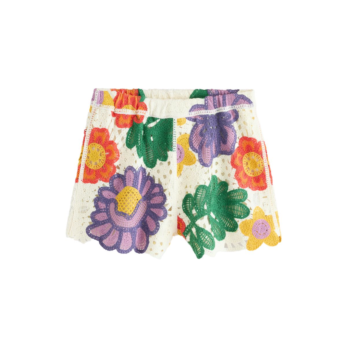 Short au crochet en coton majoritaire fleurs multicolores de couleurs vives, NEXT