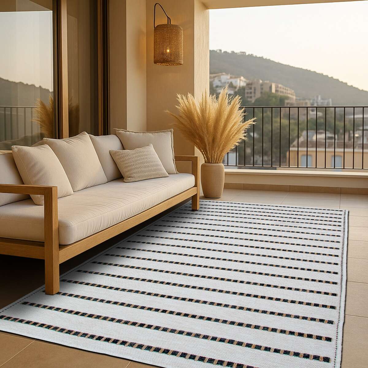 Tapis salon aspect jute rayures JUTA LOOK blanc, noir, THE DECO FACTORY