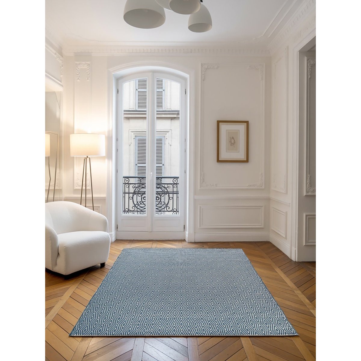 Tapis en fibres recyclées tissé à la main PESSOA bleu naturel, AFK LIVING